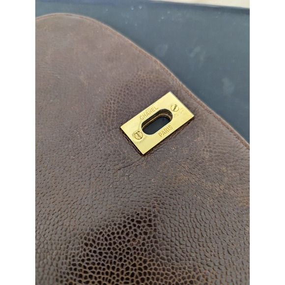 CHANEL Vintage Quilted Brown Caviar Turnlock CC Backpack With Gold Chains main image 12